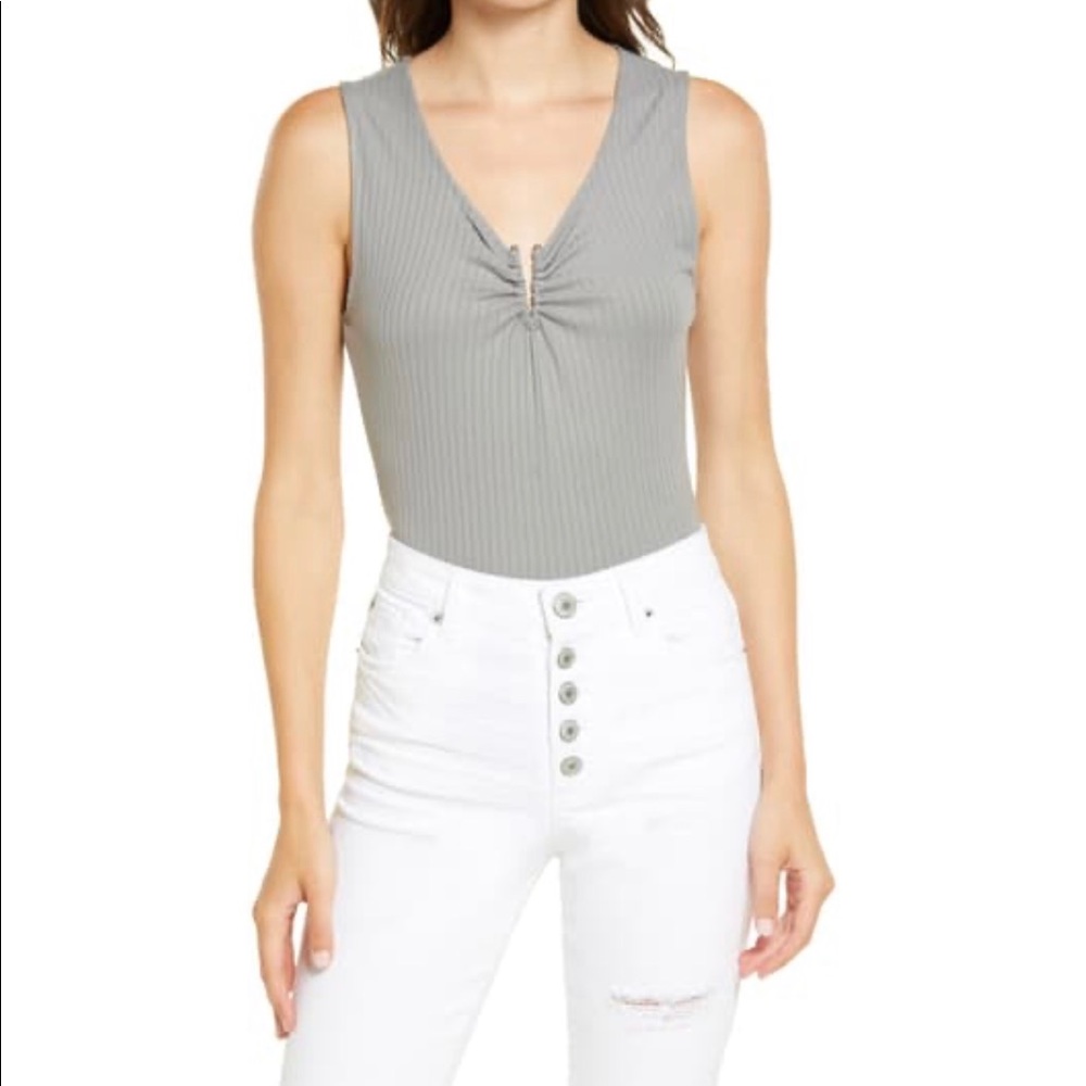 Love, Fire Heather Grey Metal Notch Bodysuit Size Medium